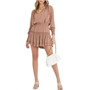 Vici Long Sleeve Mini Dress Mocha Brown Size Small Boho Relaxed Fit